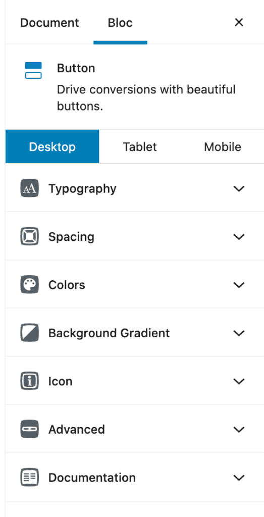 Mon interface est en anglais, mais vous pouvez modifier l'emplacement, la couleur du bouton et encore plus. Tu vois même la disposition sur tablette et mobile en plus de l'ordinateur.